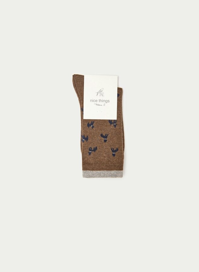 Nice Things - Poodles Print Socks - Brown