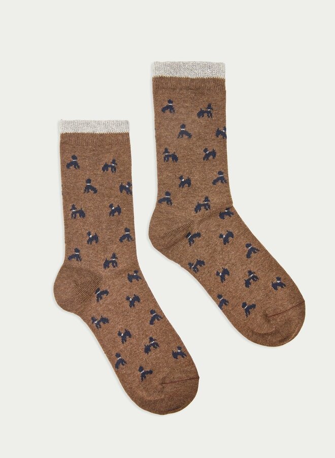 Nice Things - Poodles Print Socks - Brown