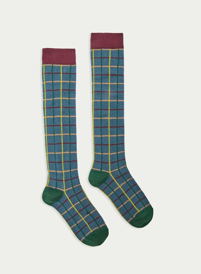 Nice Things - Large Checks Socks - Willow Green