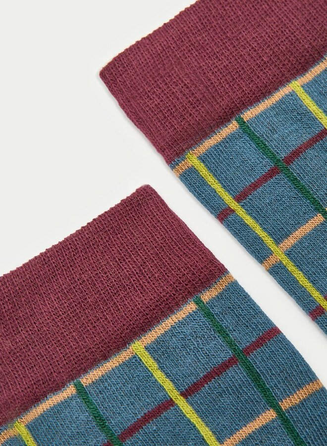 Nice Things - Large Checks Socks - Willow Green
