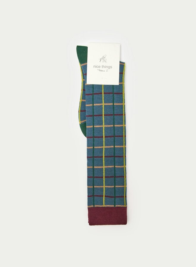 Nice Things - Large Checks Socks - Willow Green