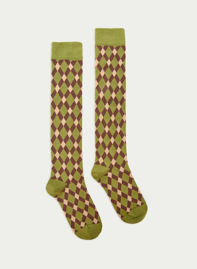Nice Things - Rombos Long Socks - Khaki Green