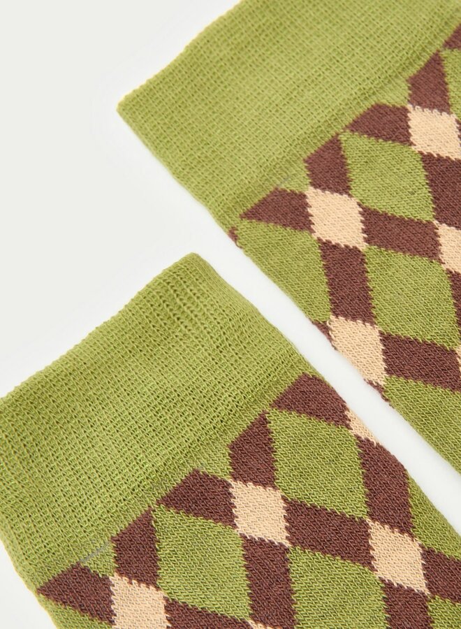 Nice Things - Rombos Long Socks - Khaki Green