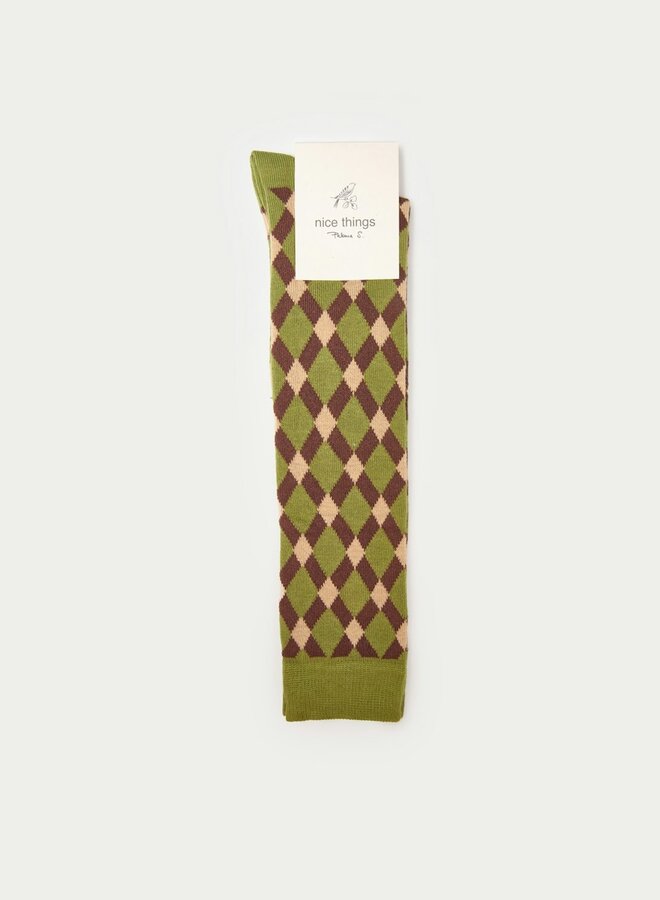 Nice Things - Rombos Long Socks - Khaki Green