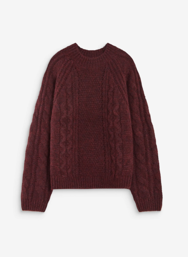 G&M - Cable Knit Crew Neck Sweater Amparo - Aubergine