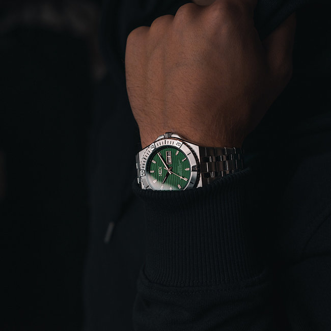 Horloge Day&Date Gallier | Staal Zilver Groen