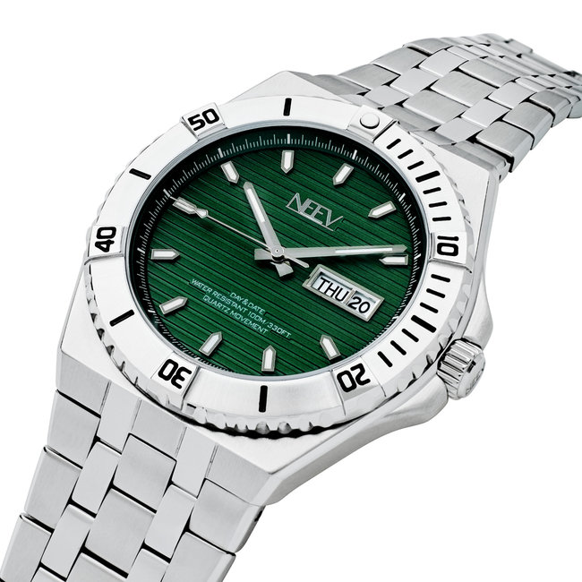 Horloge Day&Date Gallier | Staal Zilver Groen