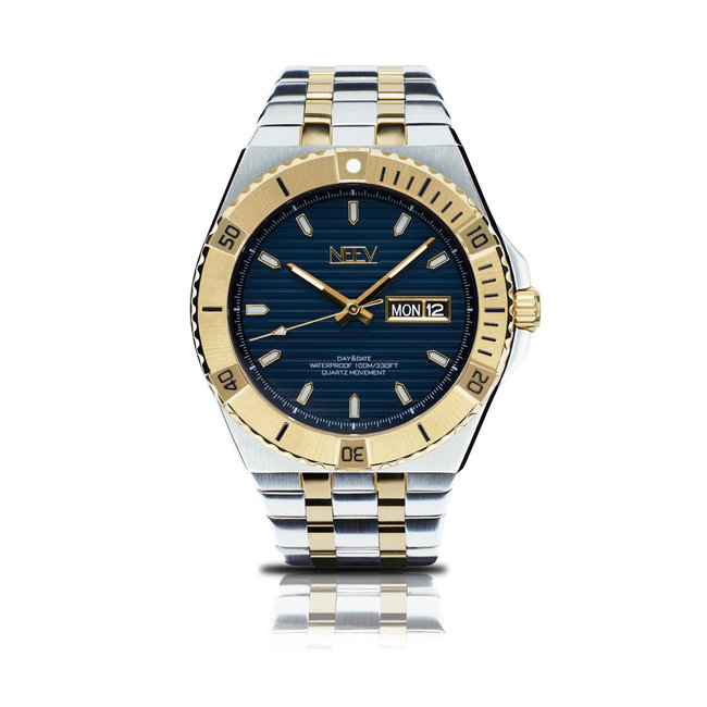 Horloge Day&Date Henderson | Staal Zilver/Goud Blauw