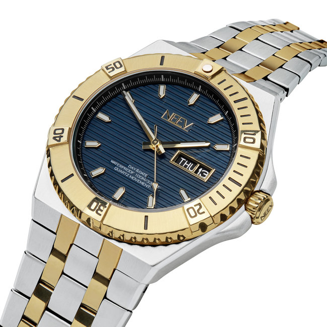 Horloge Day&Date Henderson | Staal Zilver/Goud Blauw