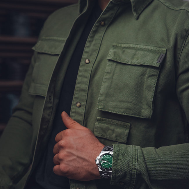 Horloge Day&Date Gallier | Staal Zilver Groen