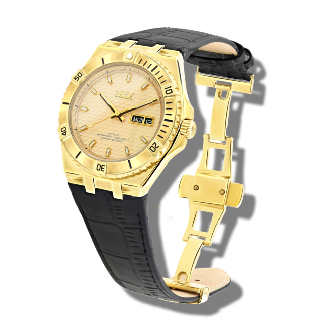 Horloge Day&Date Colmann | Leder Zwart/Goud Champagne