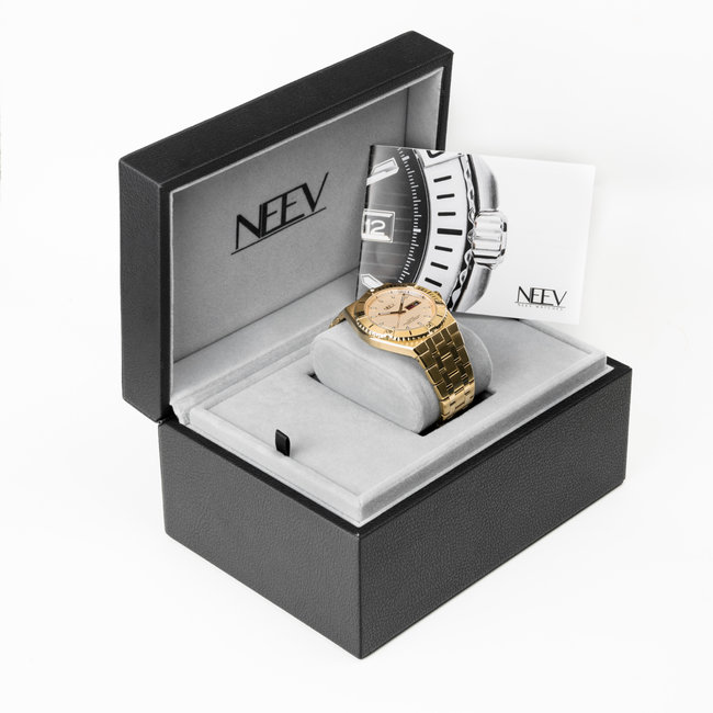 Horloge Day&Date Colmann | Leder Zwart/Goud Champagne