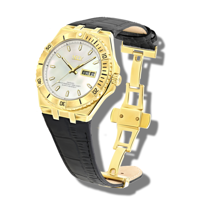 Horloge Day&Date Gulmann | Leder Zwart/Goud Wit