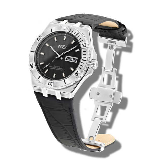 Horloge Day&Date Miller | Leder Zwart/Zilver Zwart