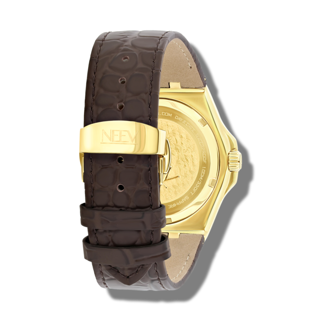 Horloge Day&Date Colmann | Leder Bruin/Goud Champagne