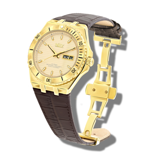 Horloge Day&Date Colmann | Leder Bruin/Goud Champagne