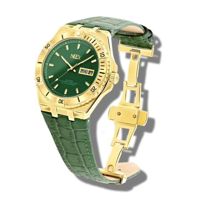 Horloge Day&Date Thurmann | Leder Groen/Goud Groen