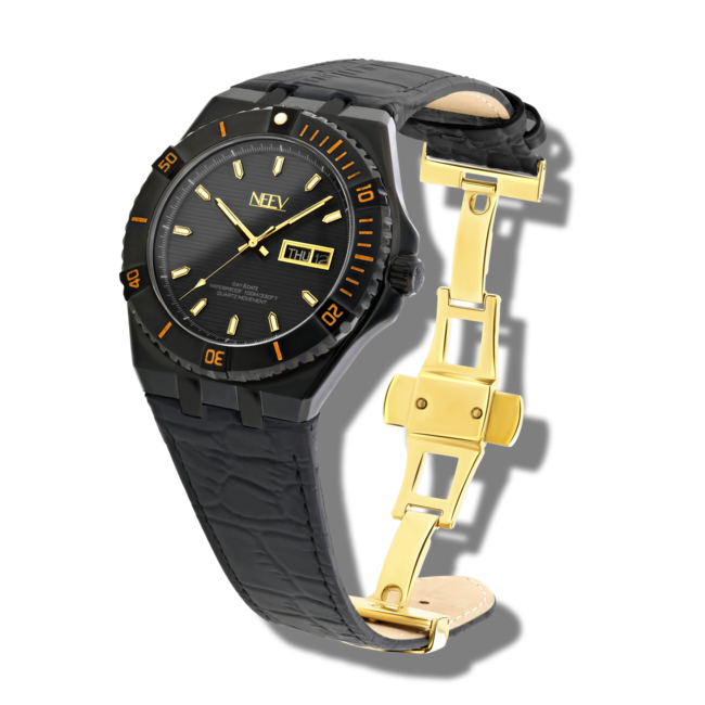 Horloge Day&Date Hester | Leder Zwart