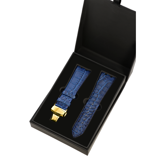 Blauw Lederen Band | 42mm | Goud