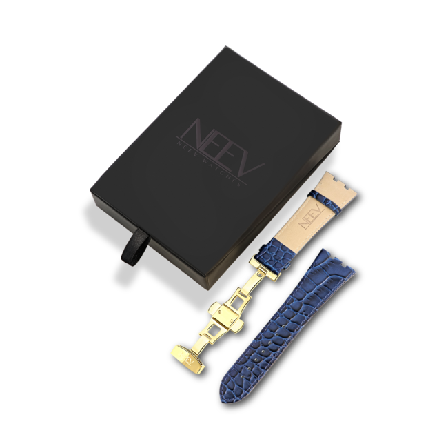 Blauw Lederen Band | 42mm | Goud