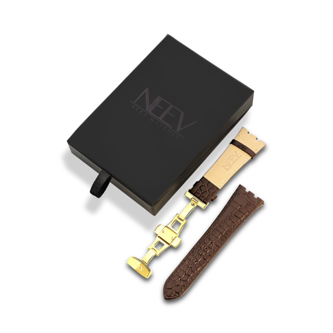 Bruin Lederen Band | 42mm | Goud