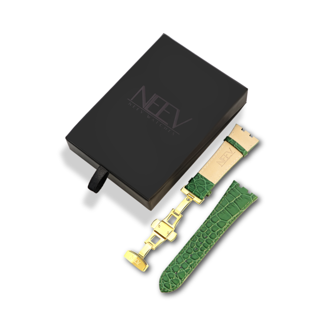 Groen Lederen Band | 42mm | Goud