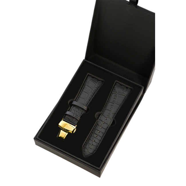 Zwart Lederen Band | 42mm | Goud