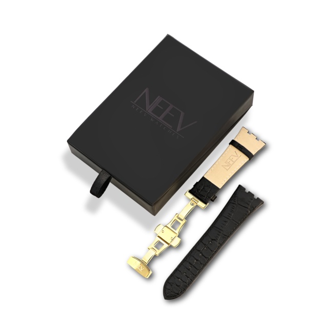 Zwart Lederen Band | 42mm | Goud