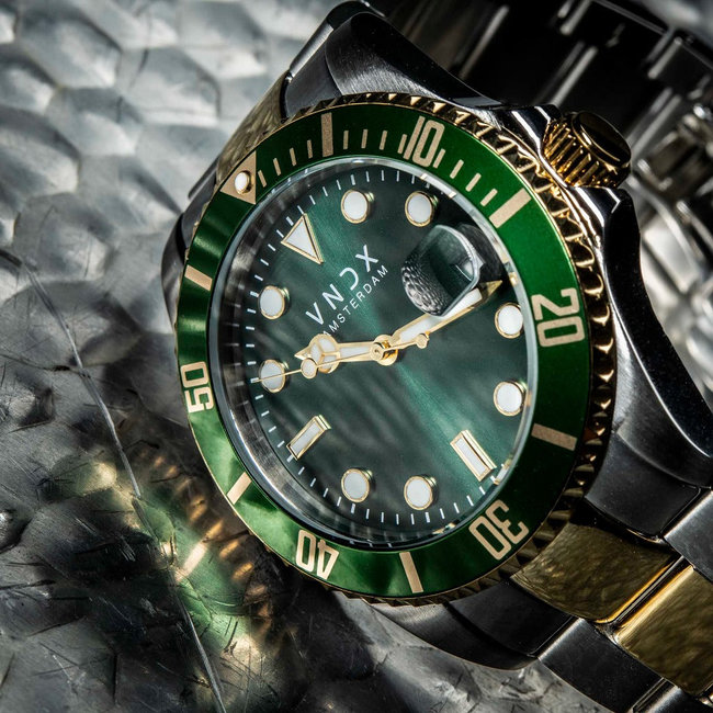 Horloge AMS. LXRY. MT Staal Zilver/Goud Groen