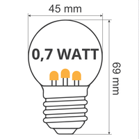 Varm-vita LED lampor med LEDs på korta stift - 0,7 watt