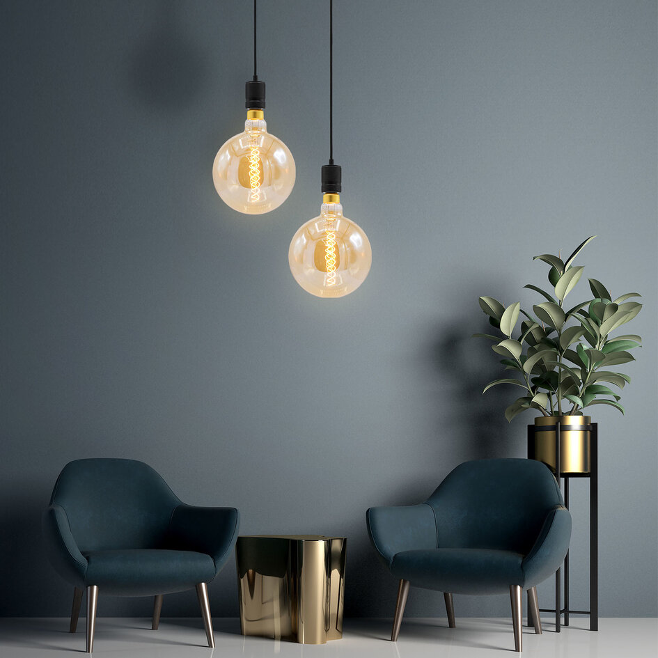 8,5W DNA spiral lampa XXXL, 2 000K, bärnstensglas Ø200 - dimbar