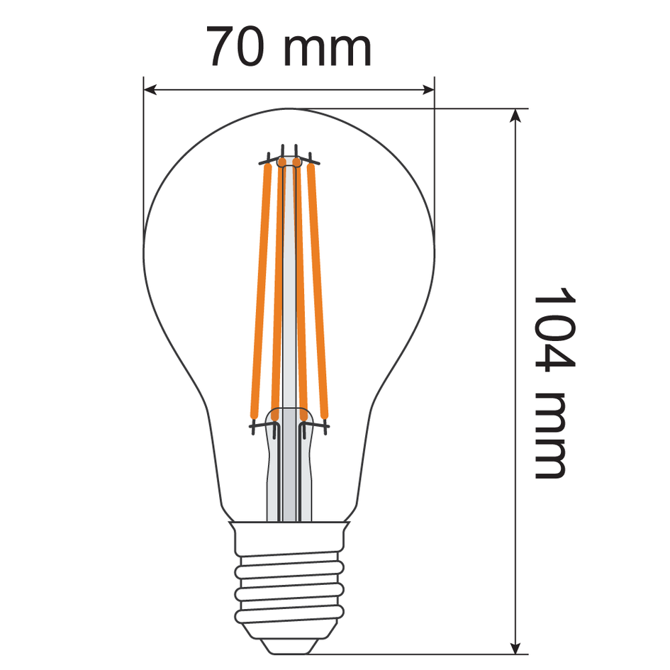 12W glödtråds-lampa, 2 700K, klart glas Ø70 - dimbar