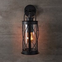 Industriella vägglampan Alicia i rostfritt stål och glas -svart