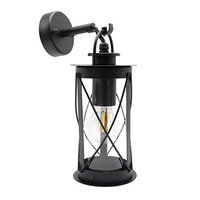 Industriella vägglampan Alicia i rostfritt stål och glas -svart