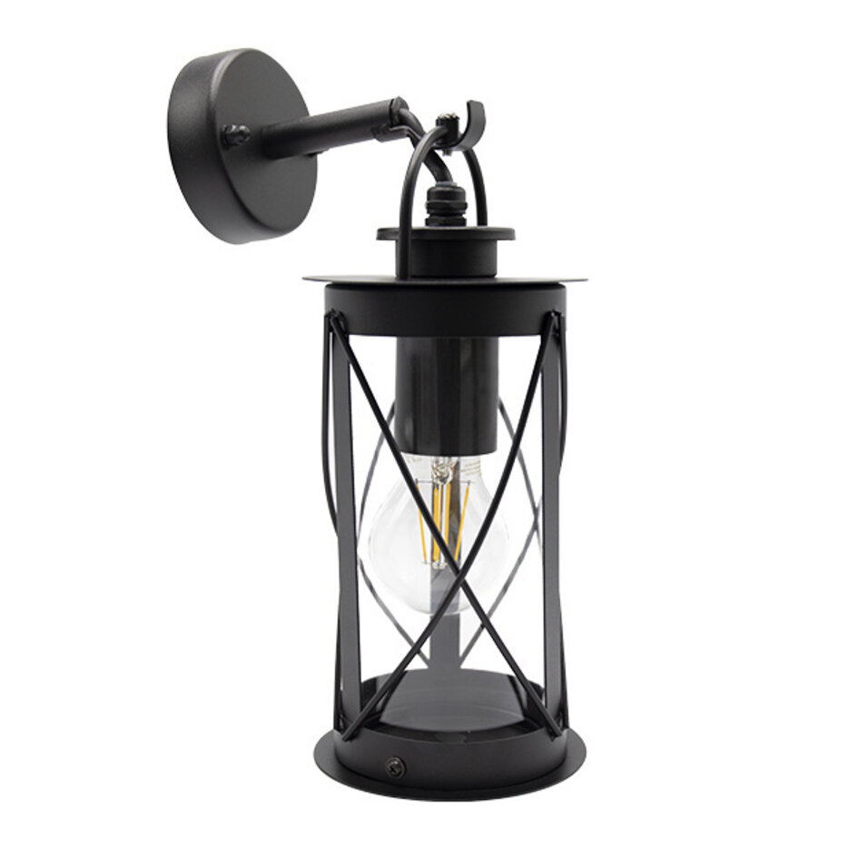 Industriella vägglampan Alicia i rostfritt stål och glas -svart