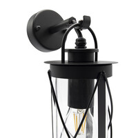 Industriella vägglampan Alicia i rostfritt stål och glas -svart