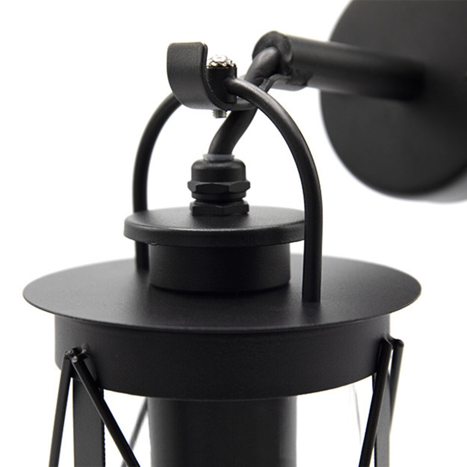 Industriella vägglampan Alicia i rostfritt stål och glas -svart