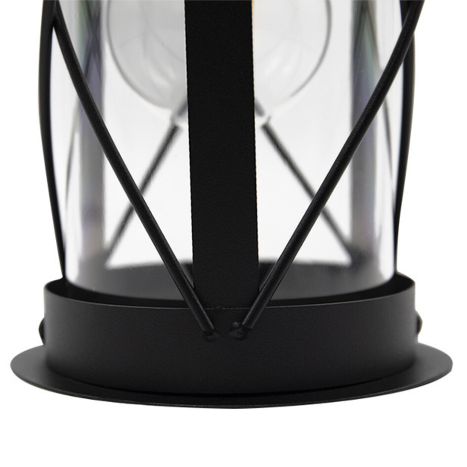 Industriella vägglampan Alicia i rostfritt stål och glas -svart