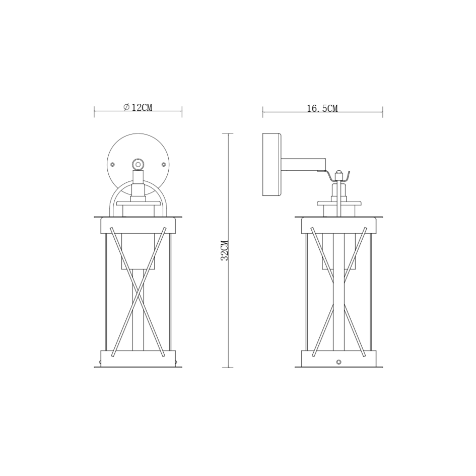 Industriella vägglampan Alicia i rostfritt stål och glas -svart