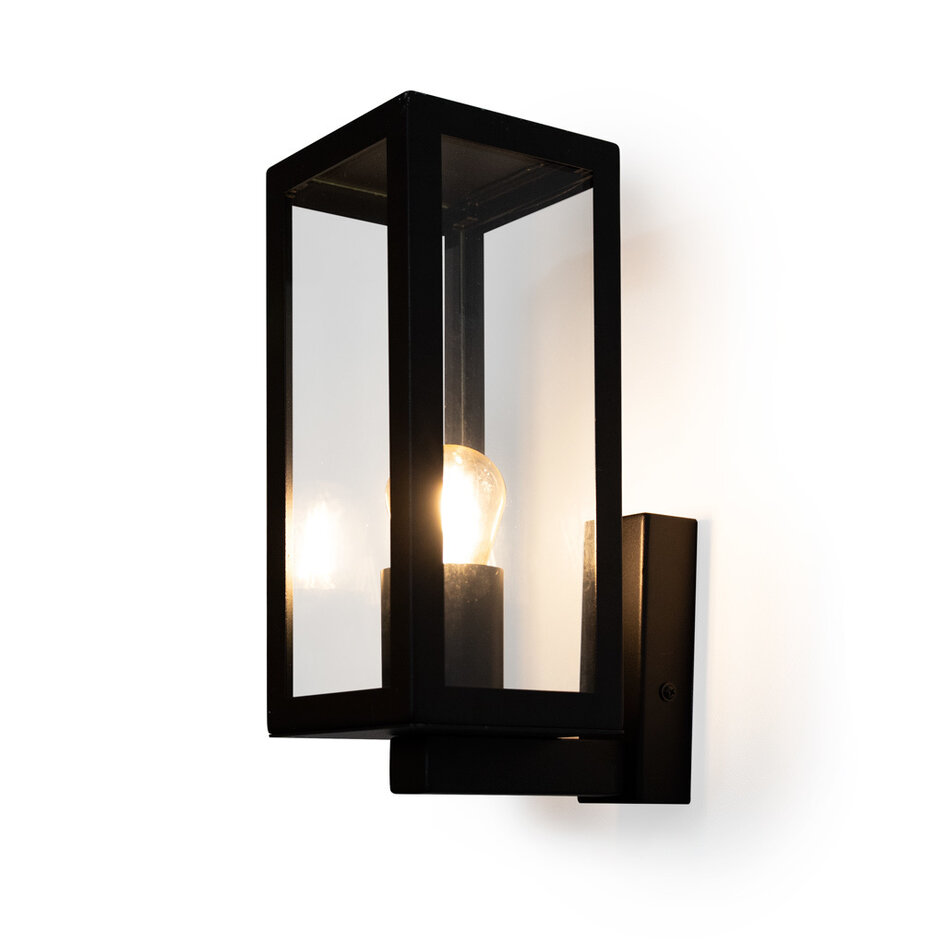 Modern svart vägglampa i rostfritt stål med glas - Carlo