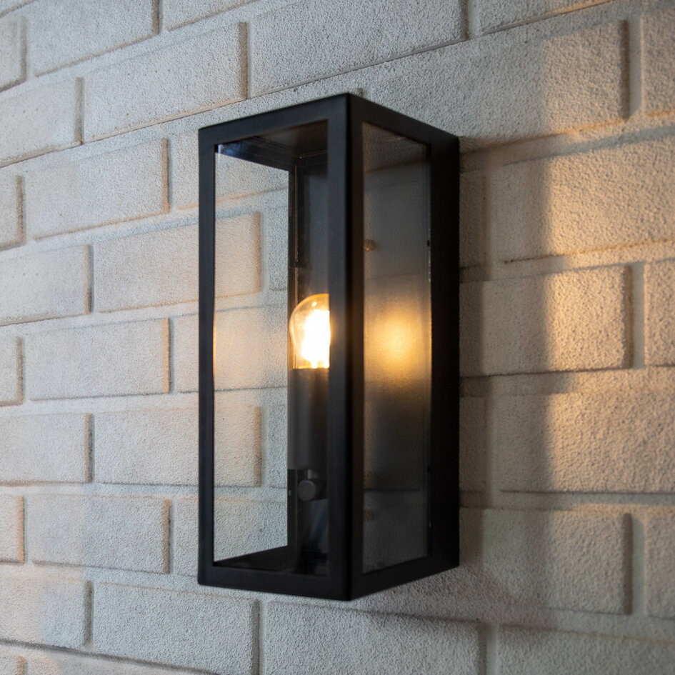 Vägglampa svart rostfritt stål med glas - Filippo