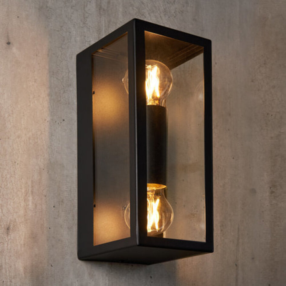 Vägglampa Diana svart rostfritt stål 2-ljuskällor med glas