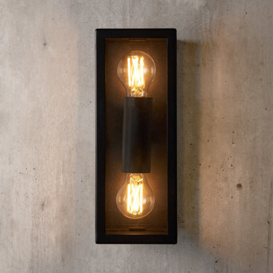 Vägglampa Diana svart rostfritt stål 2-ljuskällor med glas