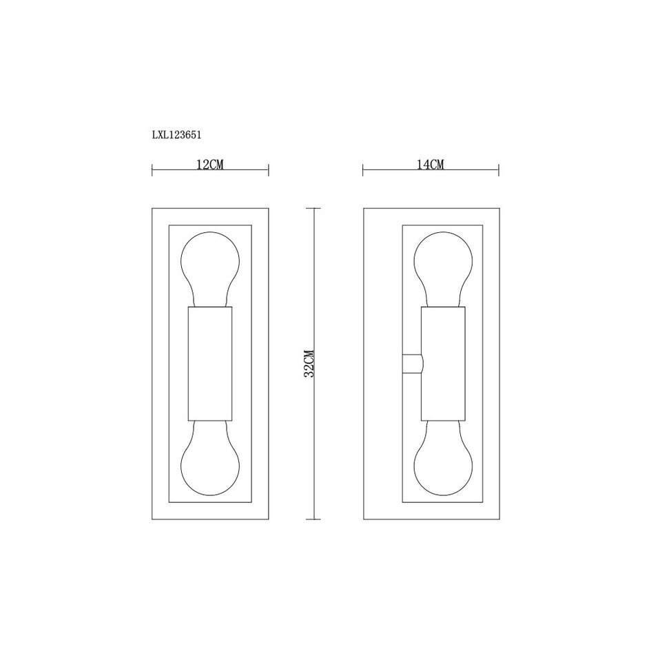Vägglampa Diana svart rostfritt stål 2-ljuskällor med glas