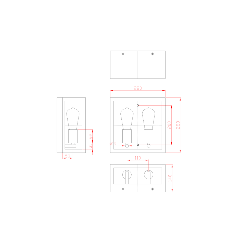 Industriell Gabriella i rostfritt stål och glas - svart