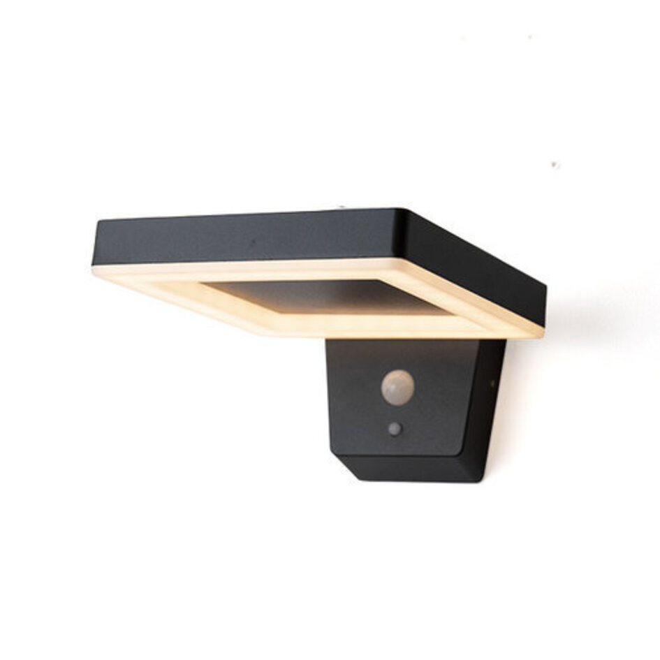 Modern utomhusvägglampa med solcell och sensor Pablo - svart