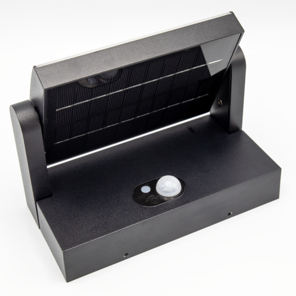 Justerbar vägglampa Berlin med solcell och sensor - svart