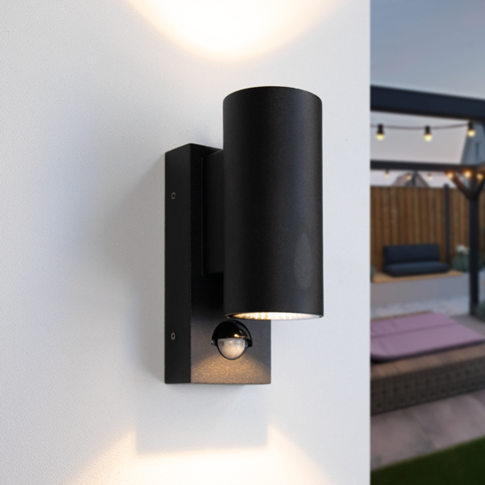Modern rund vägglampa med sensor  - antracit