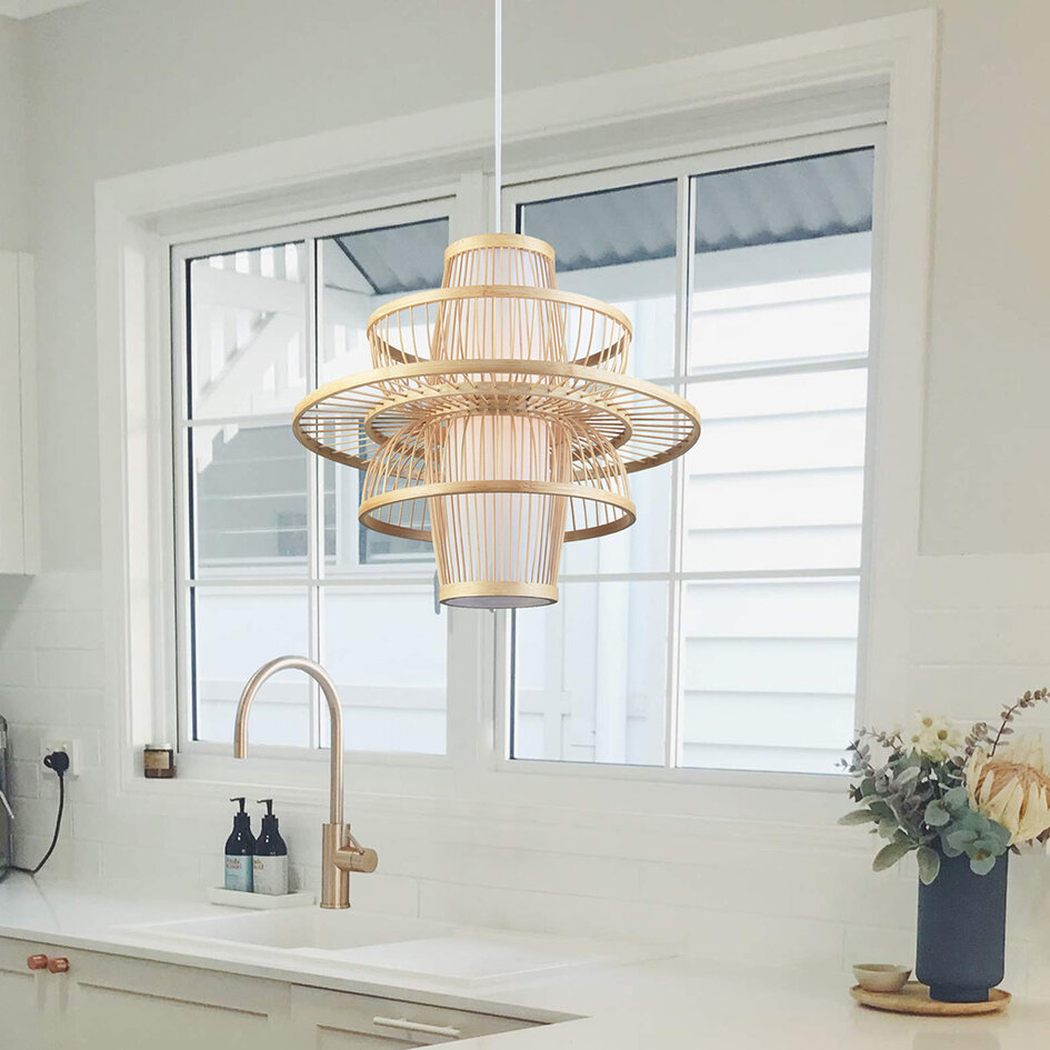 Rustik pendellampa av varvad bambu - Kyoto