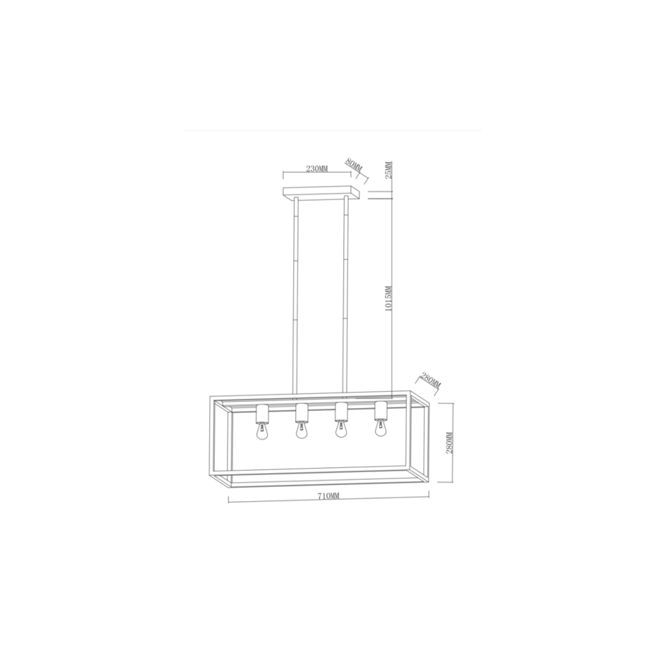 Industriell hängande lampa svart med 4 lampor- Zagreb-buren